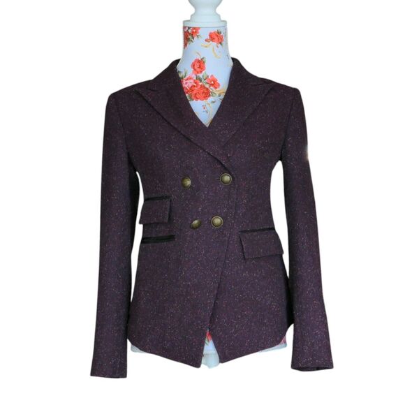 Rebecca Minkoff Sz 4 Nevins Purple Confetti Tweed Look Military Style Blazer - Picture 3 of 11